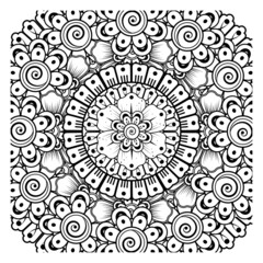 Mehndi flower for henna, mehndi, tattoo, decoration. Decorative ornament in ethnic oriental style, doodle ornament, outline hand draw. Coloring book page.