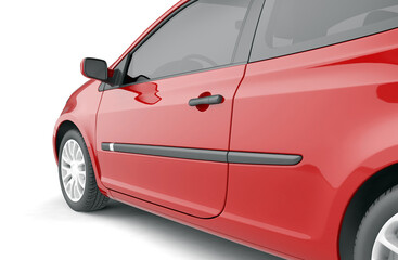 Fototapeta na wymiar Red small car on white background mock up