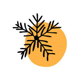 Snowflake doodle graphic hand drawn set. Black on white.