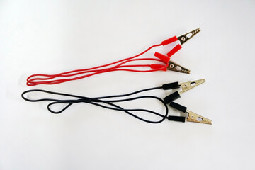 Cable red and black alligator clip, electrical test crocodile clip. Laboratory instruments in...