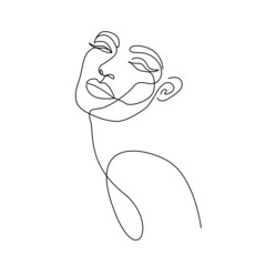 Woman Face Line Drawing. Abstract Minimal Female Face One Line Drawing for Fashion Icon, Logo, Modern Wall Decor, Prints, Posters. Woman Head Simple Minimalist Illustration. Vector EPS 10
