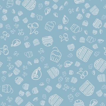 Vector doodle seamless pattern with baby items. Eps 10