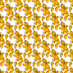 Gingerbread seamless pattern. Gingerbread men. Winter festive vector background.