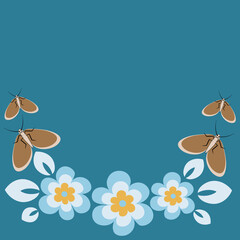 lowers and butterflies, a frame in the form of a horseshoe or semicircle. Design element