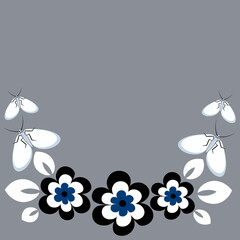 lowers and butterflies, a frame in the form of a horseshoe or semicircle. Design element