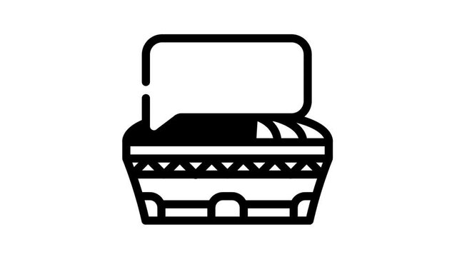 Spain Nation Heritage line icon animation. Gazpacho, Omelet And Paella Spain Dish, King Crown And Spanish Flag, Stadium And Bullfighting