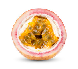 half passion fruit isolated on white