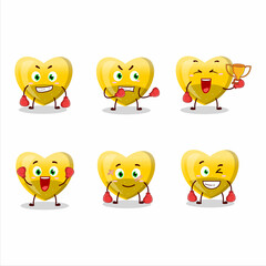 A sporty yellow love gummy candy boxing athlete cartoon mascot design