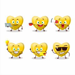 Yellow love gummy candy cartoon character with various types of business emoticons