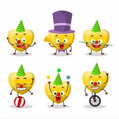 Cartoon character of yellow love gummy candy with various circus shows