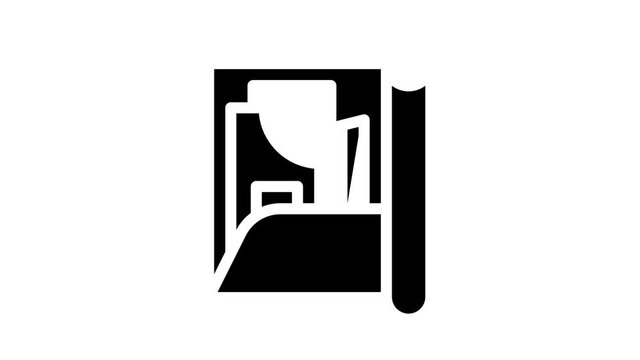 Sewing Craft Studio glyph icon animation. Sewing Machine And Scissors Equipment, Pattern And Thimble With Thread, Pin And Fabric