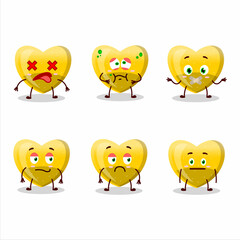 Yellow love gummy candy cartoon character with nope expression