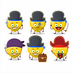 Cartoon character of yellow love gummy candy with various pirates emoticons