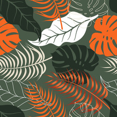 Abstract Floral seamless pattern with leaves. tropical background	