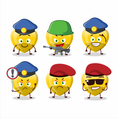 A dedicated Police officer of yellow love gummy candy mascot design style