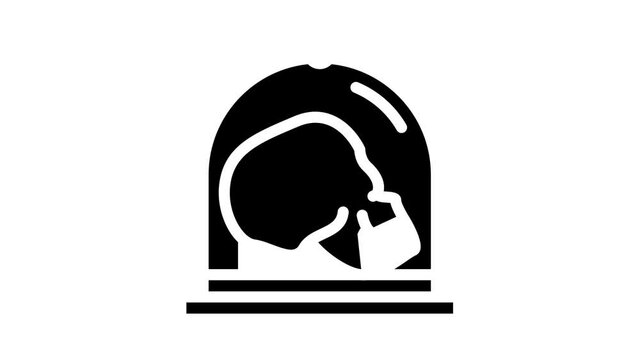 Museum Exhibits And Excursion glyph icon animation. Museum Cctv And Audio Guide, Coins And Skull, Dinosaur Egg And Meteorite, Statue And Pottery