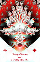 Stylized Merry Christmas and a Happy New Year greetings with colorful fractal tree