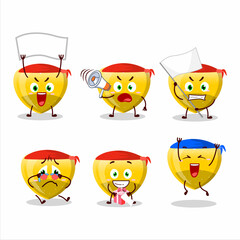 Mascot design style of yellow love gummy candy character as an attractive supporter