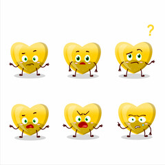 Cartoon character of yellow love gummy candy with what expression