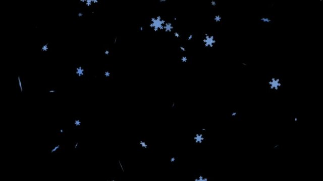 Blue colored animated cartoonish snowfall video in high resolution easy to use in black background.