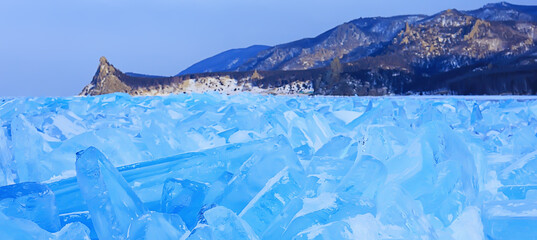 Fototapeta na wymiar crushed blue ice hummocks baikal winter background