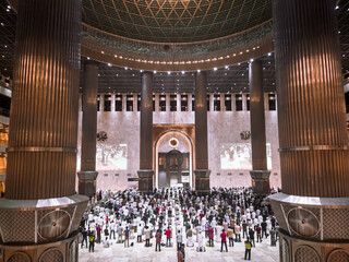 Central Jakarta, Indonesia - May 2th, 2021 : The condition of the istiqlal mosque when praying in the month of Ramadan