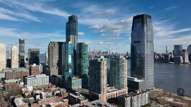 flying clockwise around riverfront of Jersey City