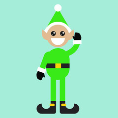 Christmas elf character. Elf greets. Vector illustration