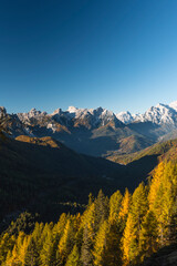 Panoramic view during an autumn trekking in the Dolomites, Italy