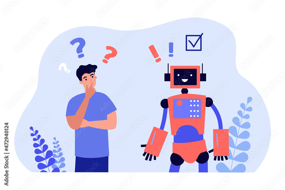 Poster artificial intelligence vs human in thinking work process. robot solutions and ideas better than man