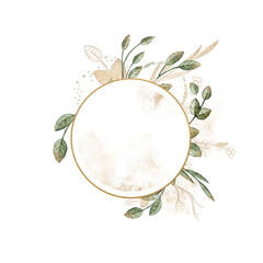 Green and gold creative floral watercolor frame