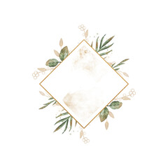 Green and gold creative floral watercolor frame