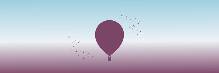 purple hot air balloon in the sky vector illustration good for banner background, web background, apps background, tourism design template and adventure backdrop