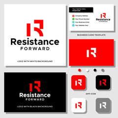Letter R monogram forward logo design with business card template.