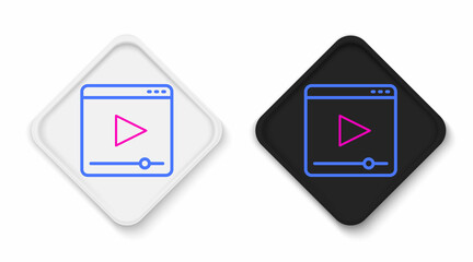 Line Online play video icon isolated on white background. Film strip with play sign. Colorful outline concept. Vector