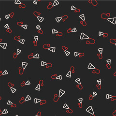 Line Tea bag icon isolated seamless pattern on black background. Vector