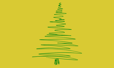 A green doodle x-mas tree on yellow background