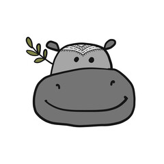 Hippopotamus, cute hippo face for your design