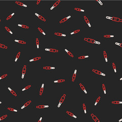 Line Audio jack icon isolated seamless pattern on black background. Audio cable for connection sound equipment. Plug wire. Musical instrument. Vector