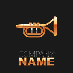 Line Trumpet icon isolated on black background. Musical instrument. Colorful outline concept. Vector