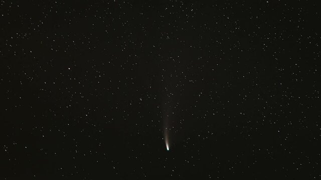 18 July 2020. Comet Neowise C2020F3 In Night Starry Sky. Natural Night Sky Background. 4K Timelapse Time lapse