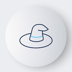 Line Witch hat icon isolated on white background. Happy Halloween party. Colorful outline concept. Vector
