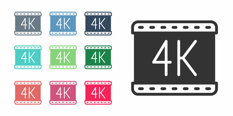 Black 4k movie, tape, frame icon isolated on white background. Set icons colorful. Vector