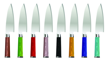set of realistic kitchen knives isolated on white background, Vector illustration, chef knife, Cutlery icon set