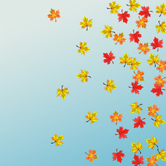 Brown Foliage Background Blue Vector. Leaves Season Design. Golden Flying Leaf. Seasonal Floral Texture.