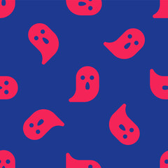 Red Ghost icon isolated seamless pattern on blue background. Happy Halloween party. Vector