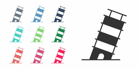 Black Leaning tower in Pisa icon isolated on white background. Italy symbol. Set icons colorful. Vector
