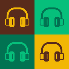 Pop art Headphones icon isolated on color background. Earphones. Concept for listening to music, service, communication and operator. Vector