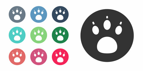 Black Paw search icon isolated on white background. Magnifying glass with animal footprints. Set icons colorful. Vector