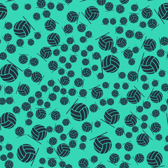Black Volleyball ball icon isolated seamless pattern on green background. Sport equipment. Vector